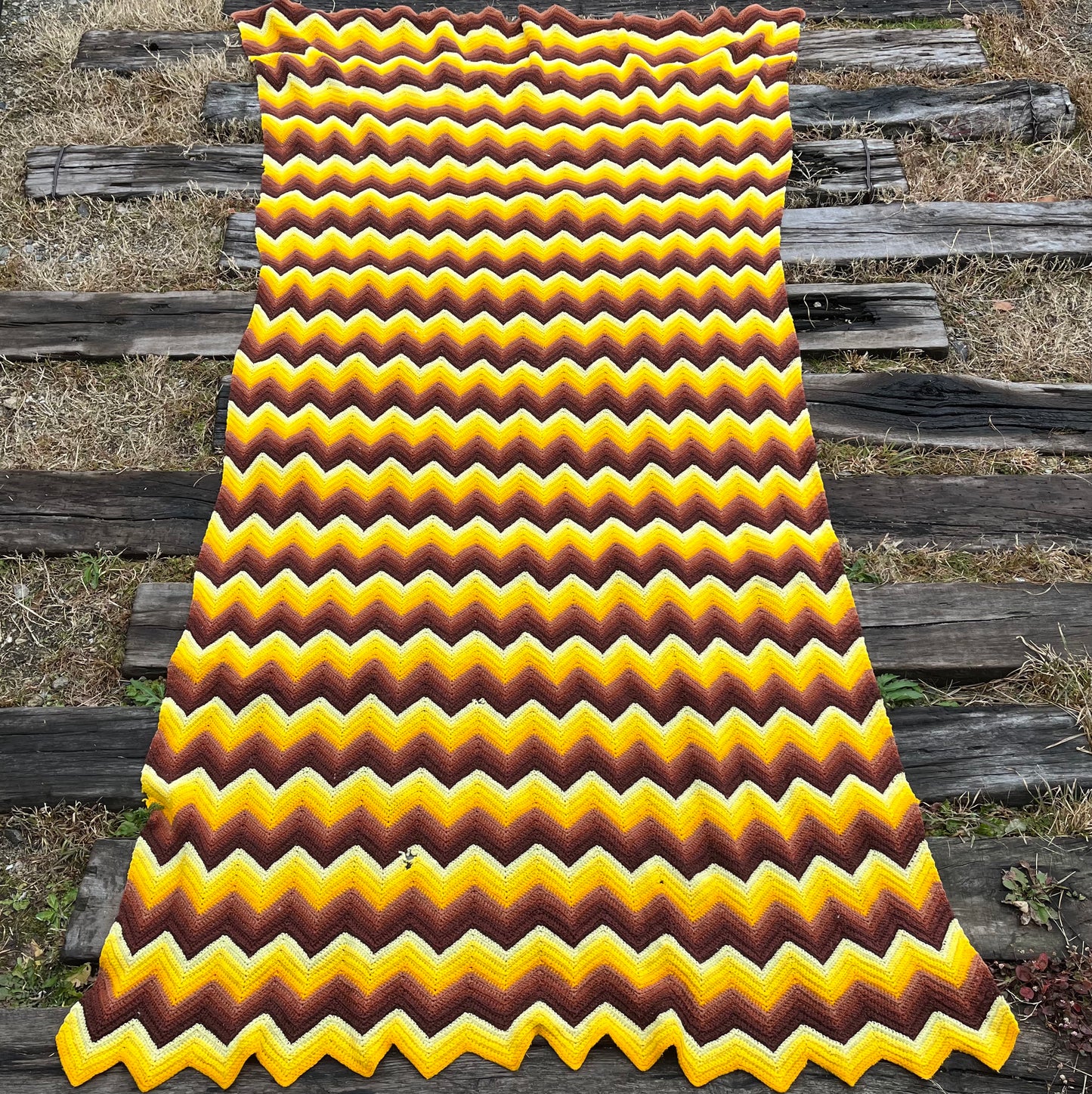 【USA vintage】granny blanket yellow × brown