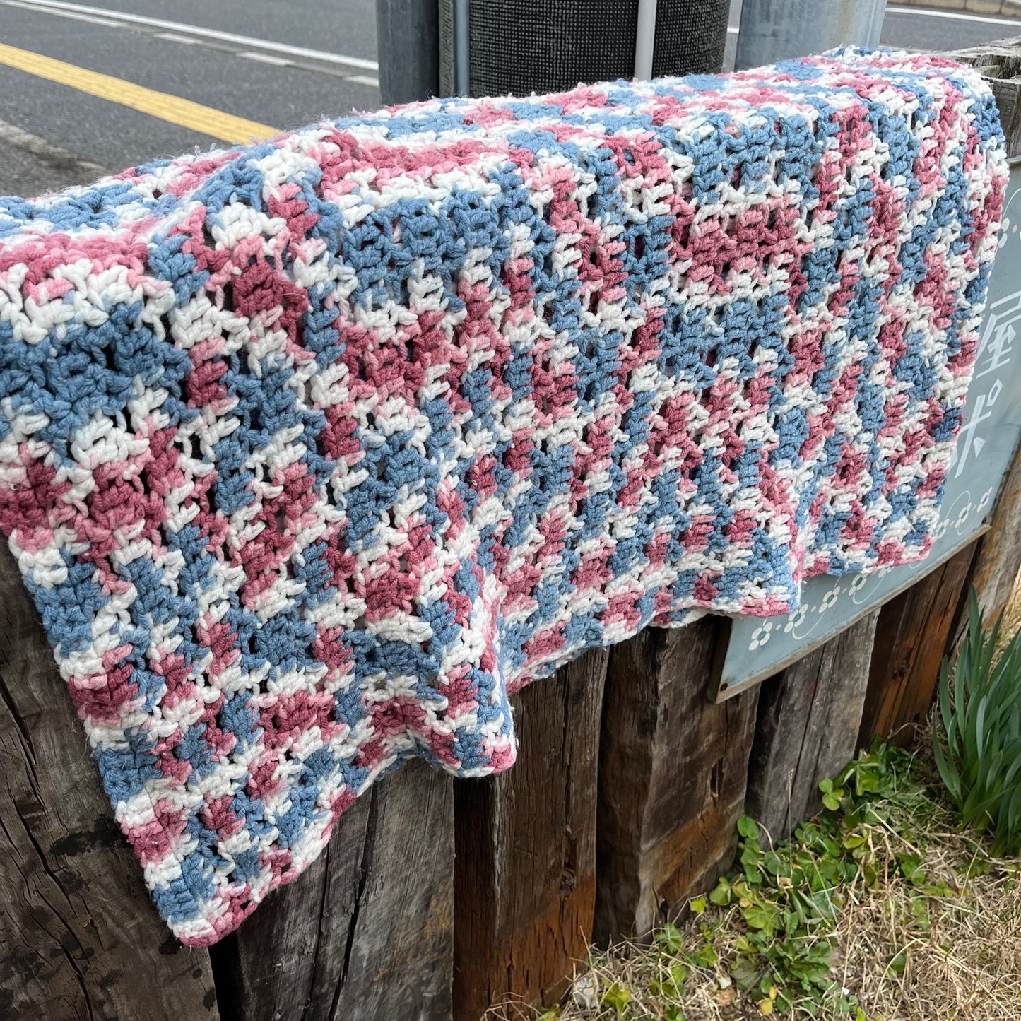 【USA vintage】granny blanket pink × blue × white