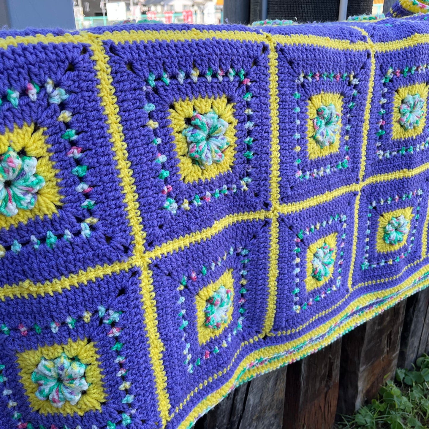 【USA vintage】Granny Blanket Purple & Flowers