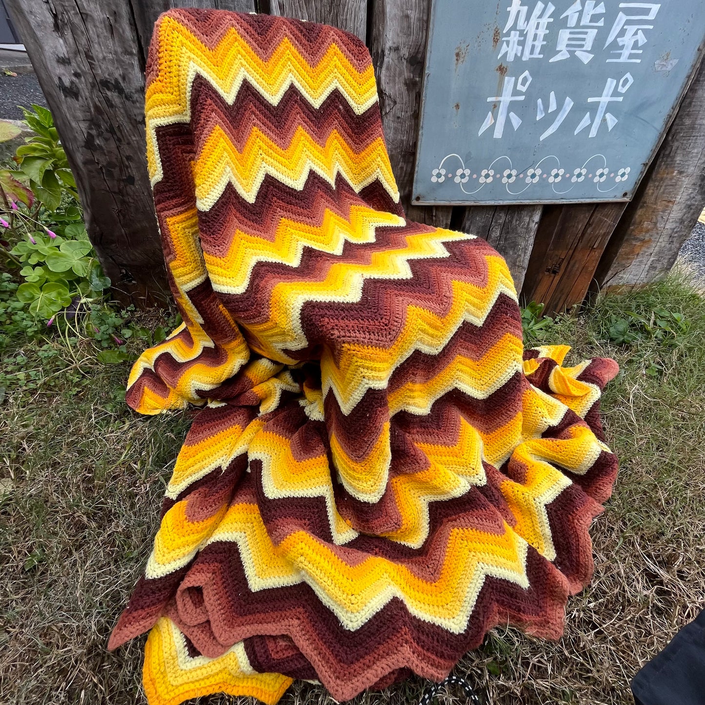 【USA vintage】granny blanket yellow × brown