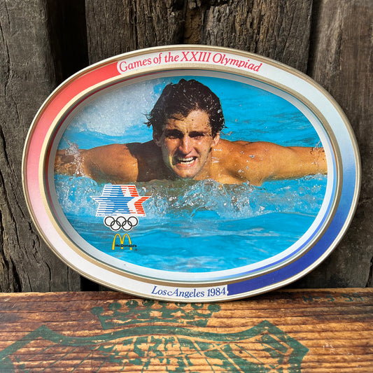 【USA vintage】80s Los Angeles Olympic × McDonald Oval Tin Plate （swimming ）