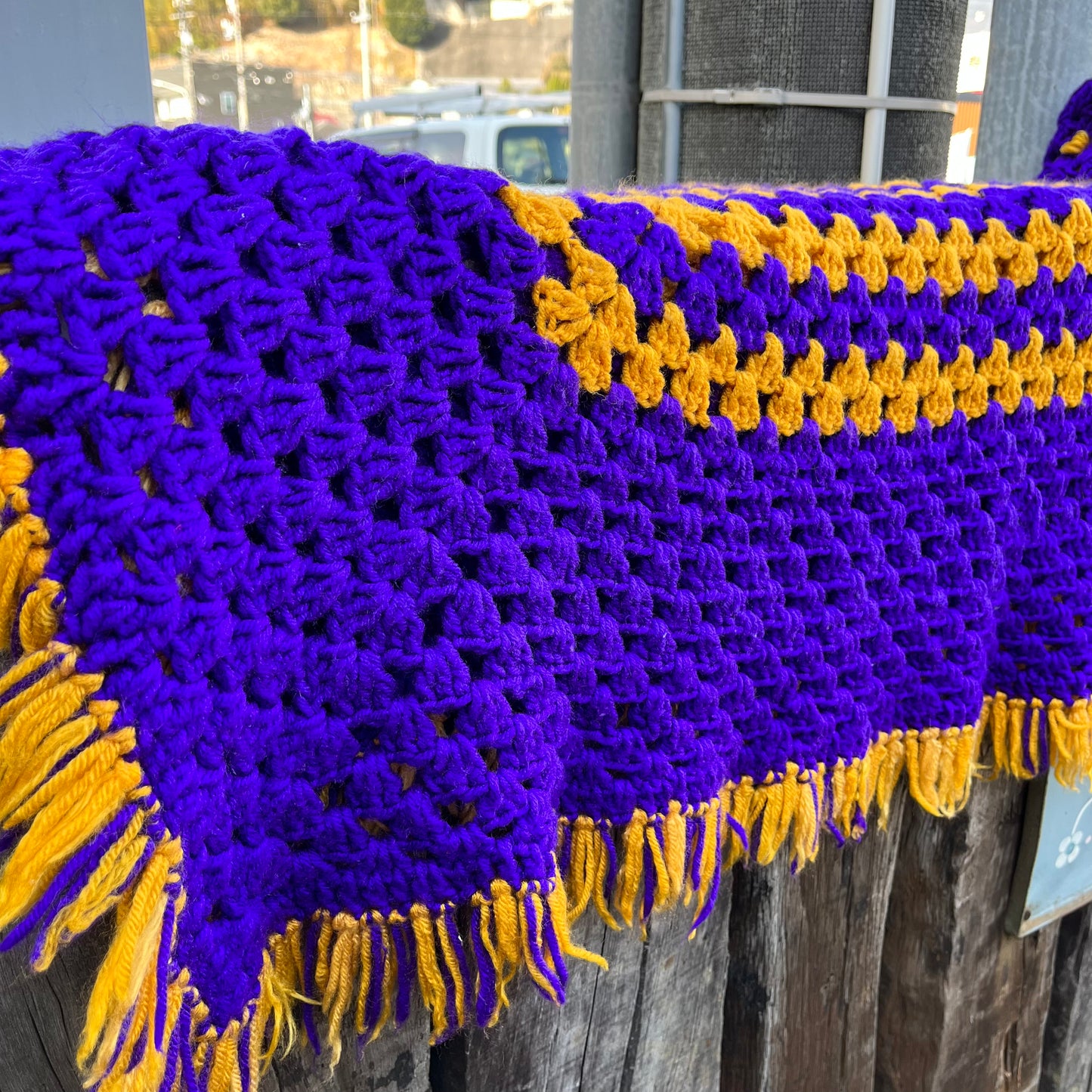 【USA vintage】granny blanket purple ×yellow square
