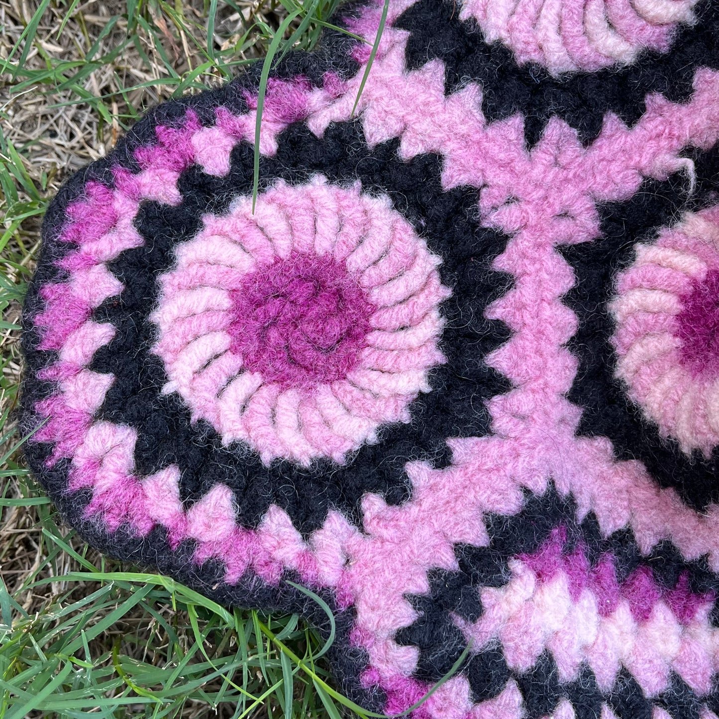 【USA vintage】granny blanket rug pink × black