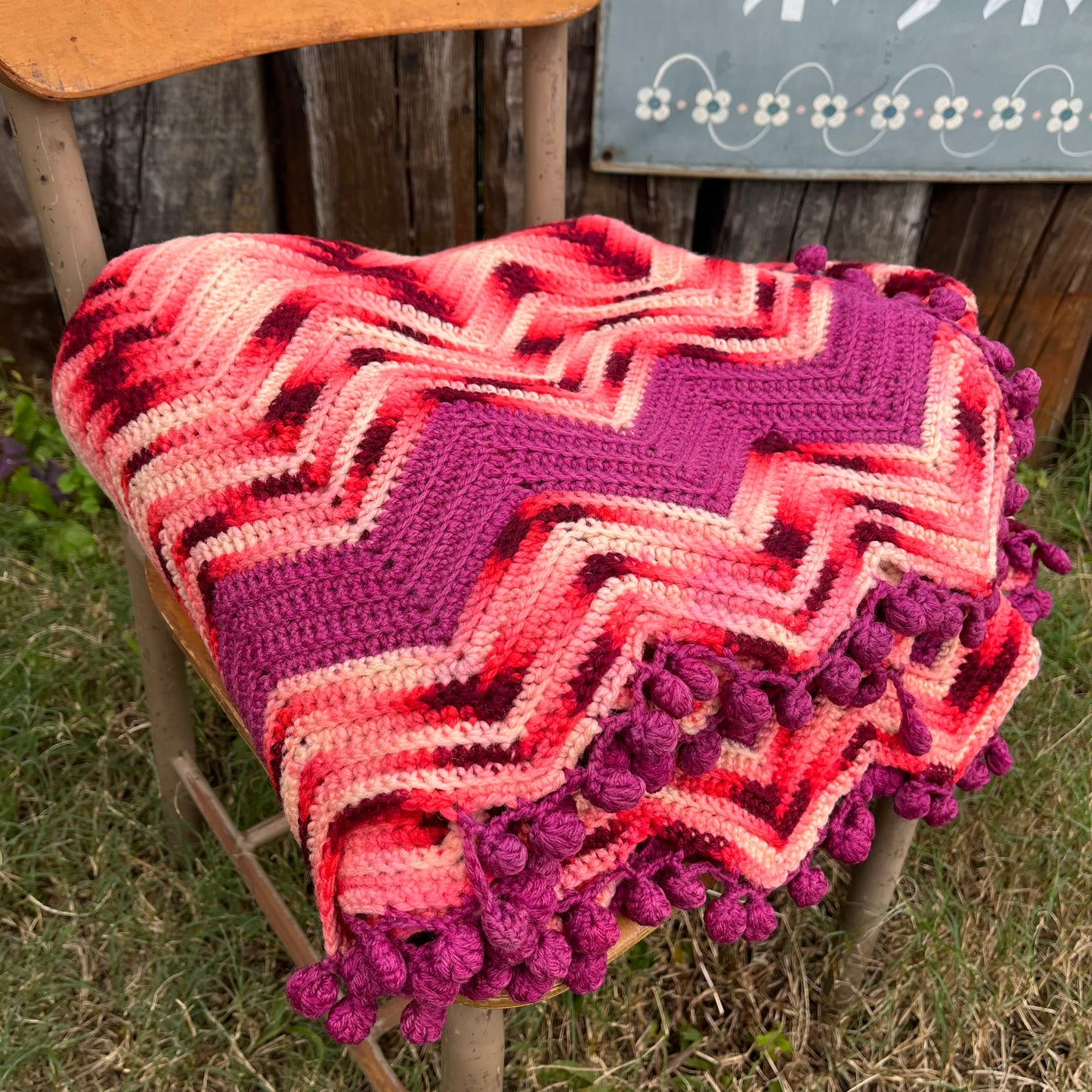 【USA vintage】granny blanket pink purple