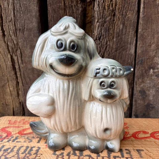 【1960s USA Vintage】Ceramic Bank FORD Advertising Shaggy Dog