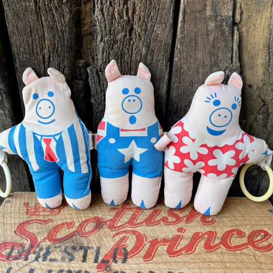 【USA vintage】Johnson & Johnson 3 Piggies Stuffed Plush Baby Toy