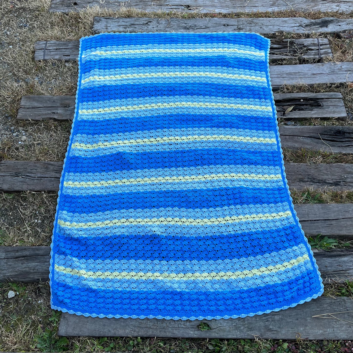 【USA vintage】granny blanket blue stripe