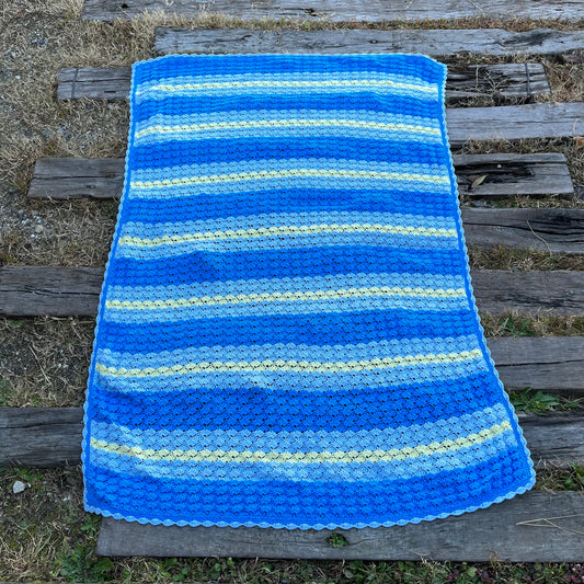 【USA vintage】granny blanket blue stripe