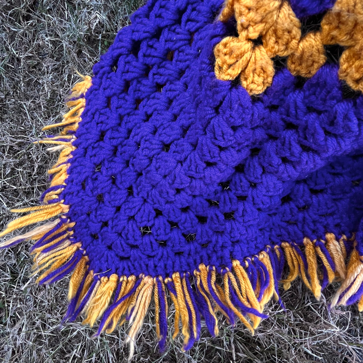 【USA vintage】granny blanket purple ×yellow square