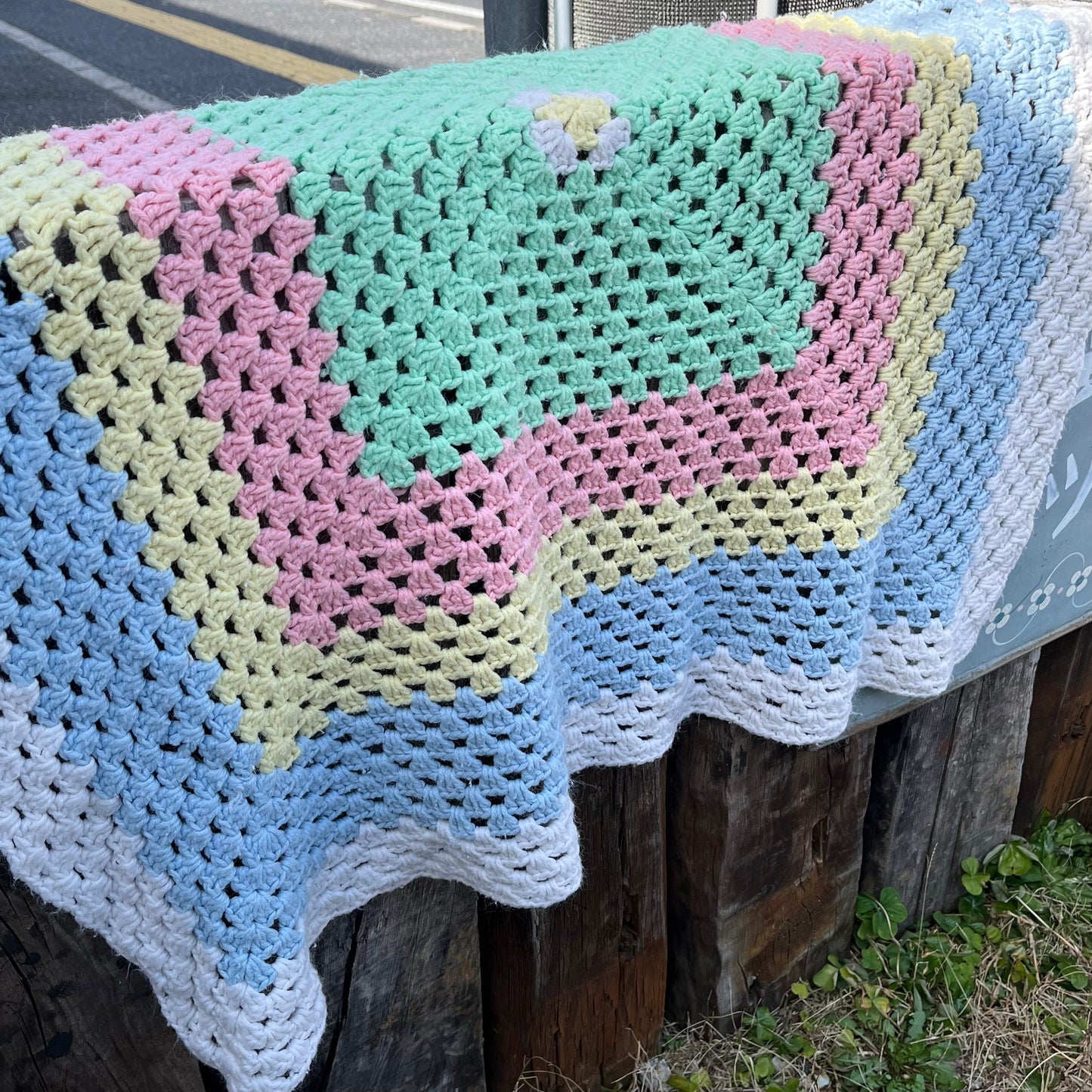 【USA vintage】granny blanket Pastel Square