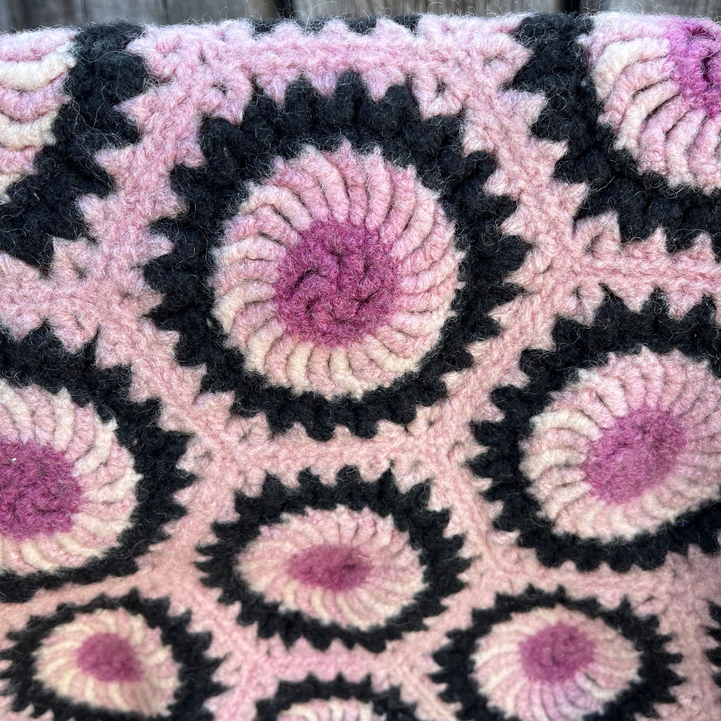 【USA vintage】granny blanket rug pink × black