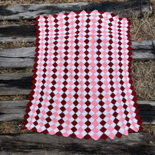 【USA vintage】granny blanket pink × white × bordeaux