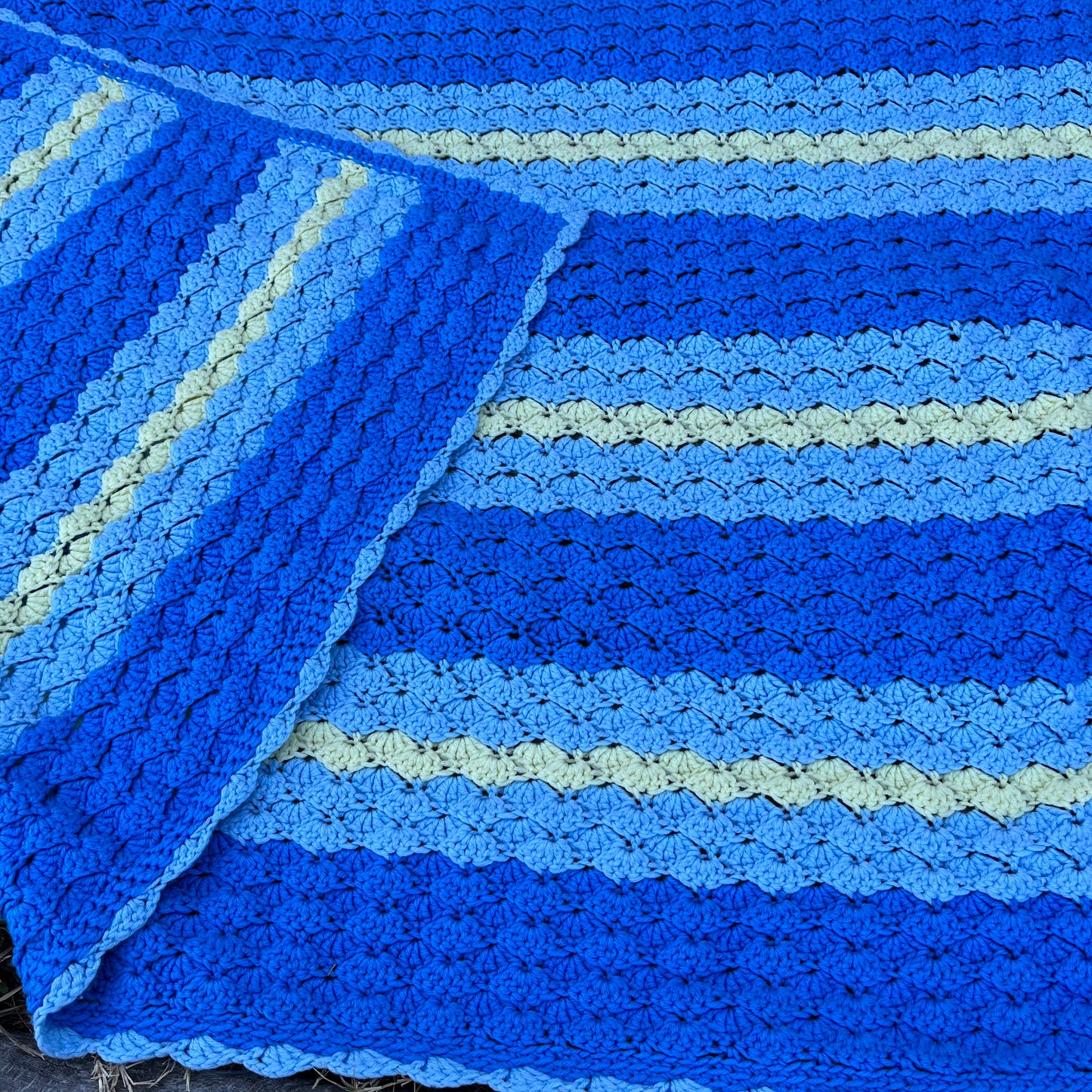 【USA vintage】granny blanket blue stripe