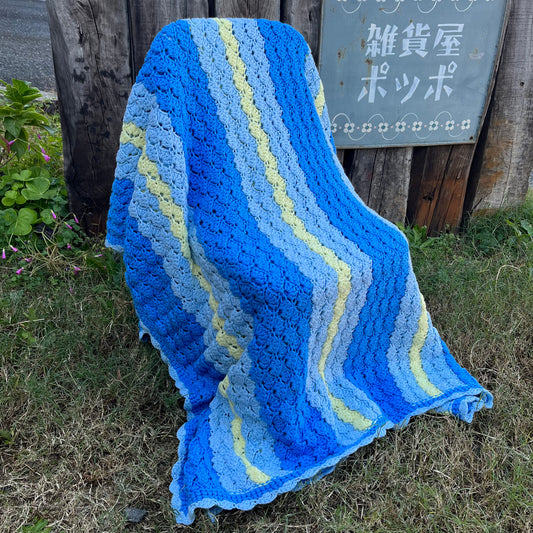 【USA vintage】granny blanket blue stripe