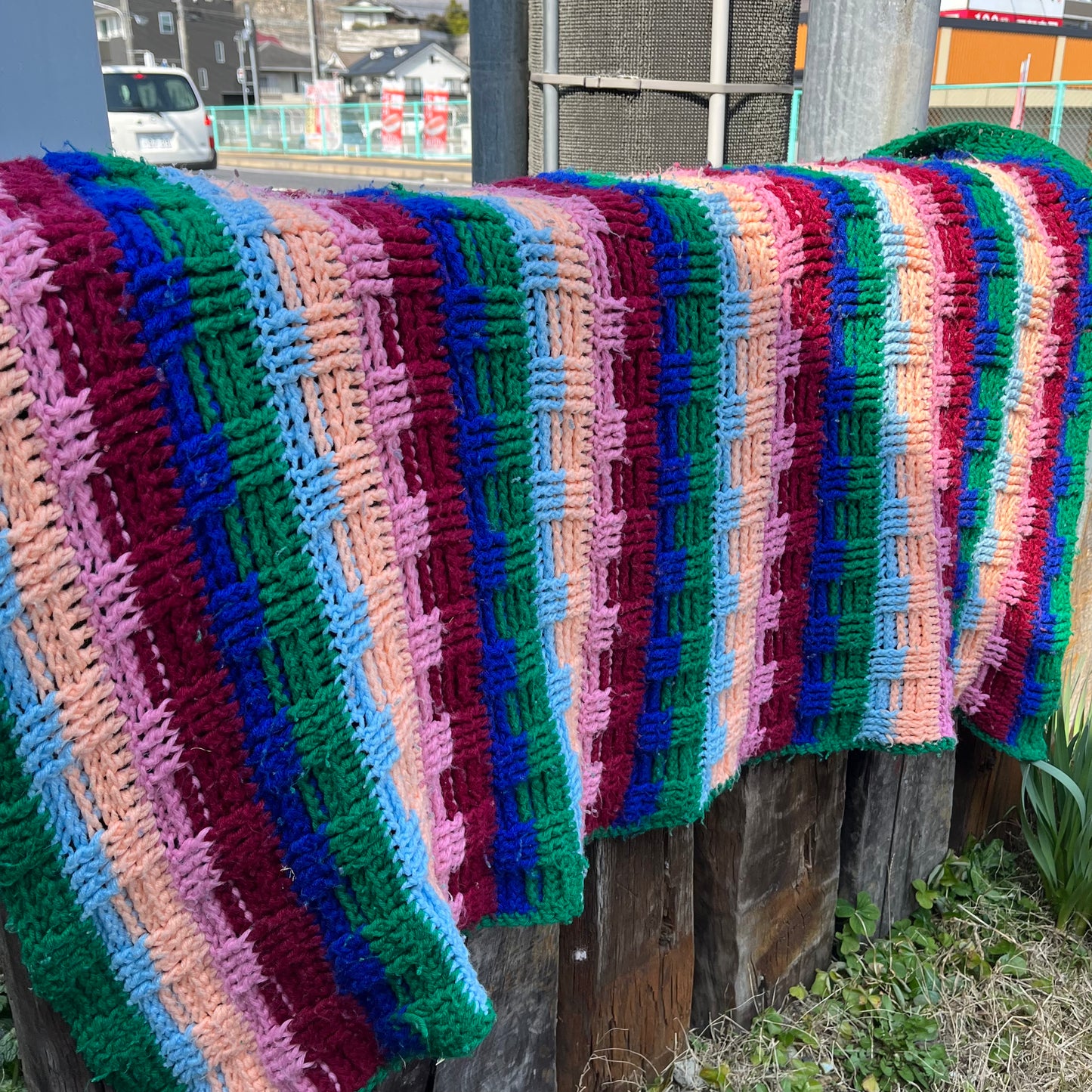 【USA vintage】Granny Blanket colorful stripe