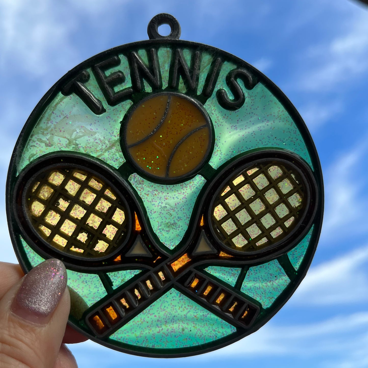 【USA vintage】stained glass ornament TENNIS