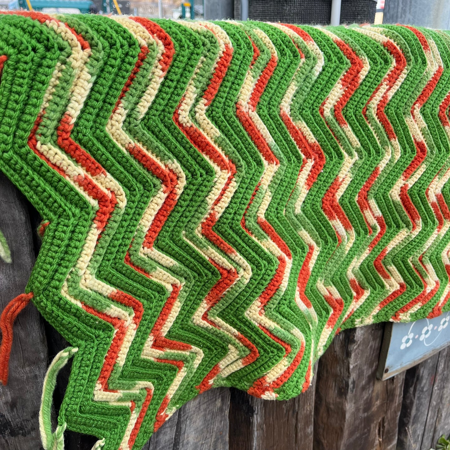 【USA vintage】granny blanket green × orange