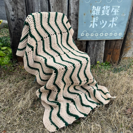 【USA vintage】granny blanket beige × green