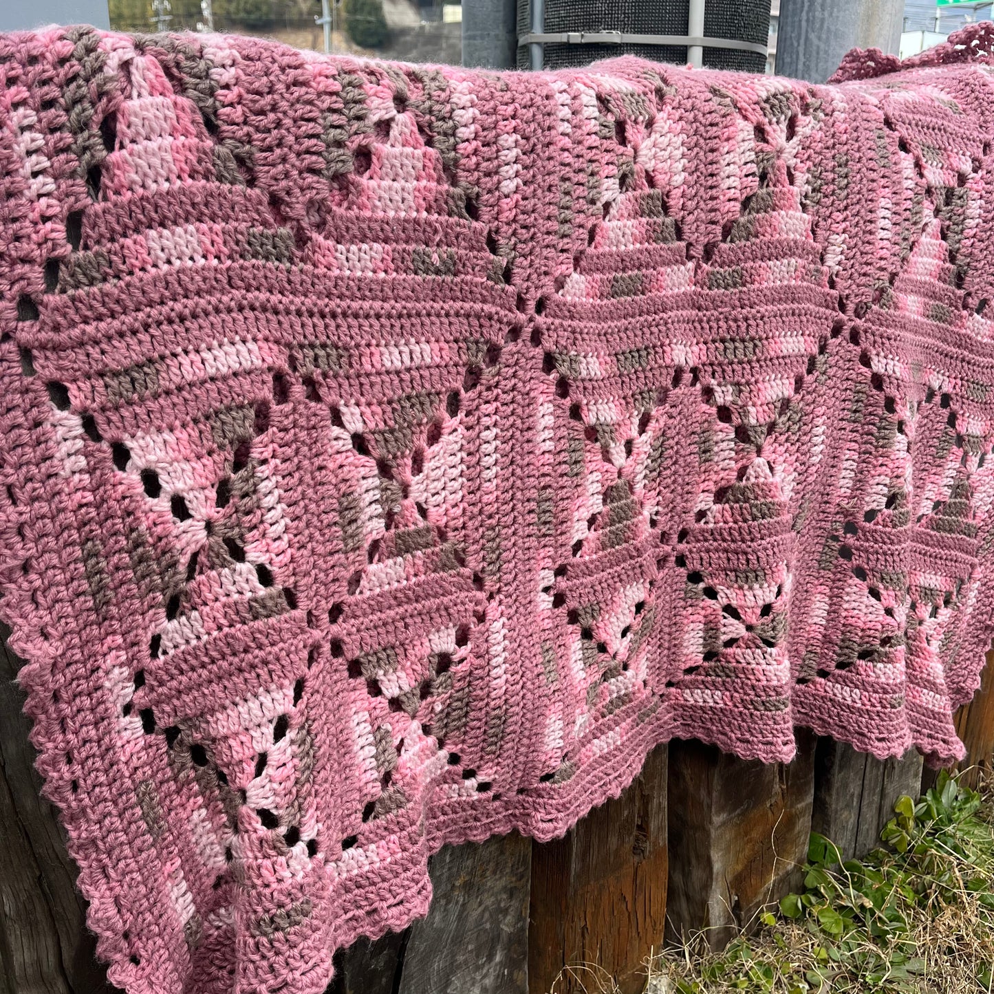 【USA vintage】granny blanket pink × gray