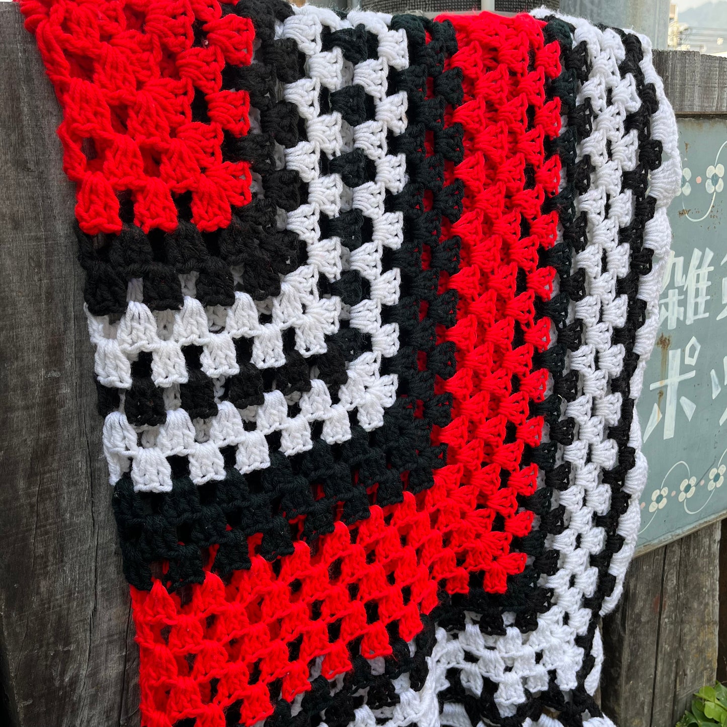 【USA vintage】granny blanket red × black ×white