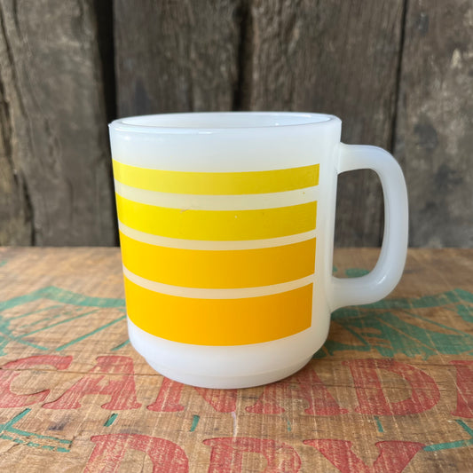 【USA vintage】GLASBAKE Rainbow Stripe Mugcup （yellow ）