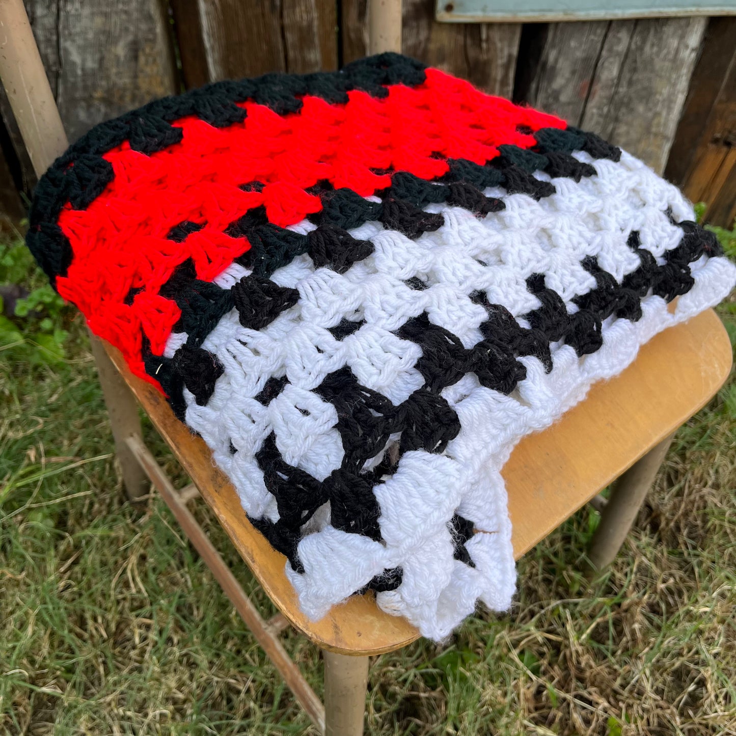 【USA vintage】granny blanket red × black ×white