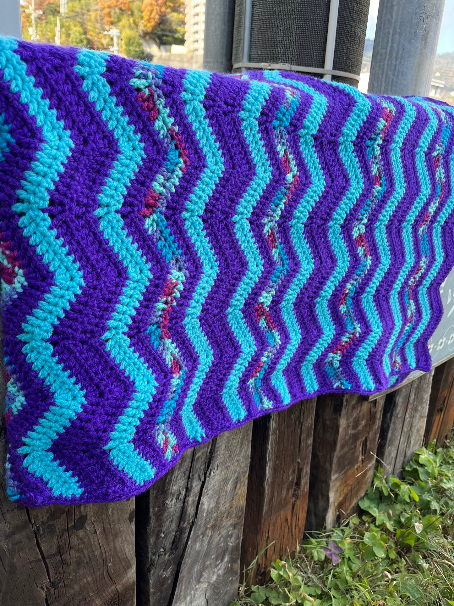 【USA vintage】granny blanket purple ×blue