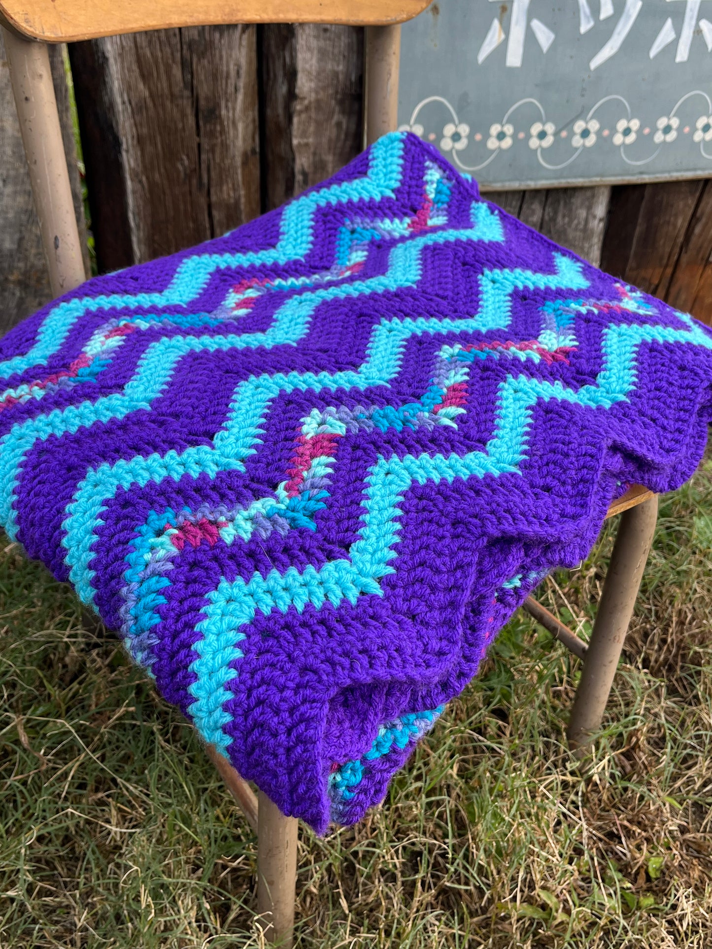 【USA vintage】granny blanket purple ×blue