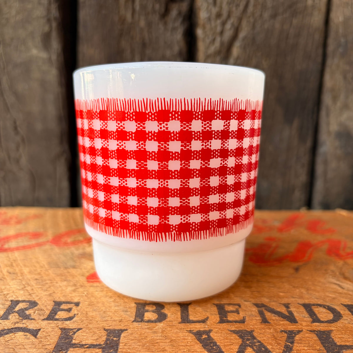 【1960s USA vintage】Fire-King Red Check Gingham Stacking Mug