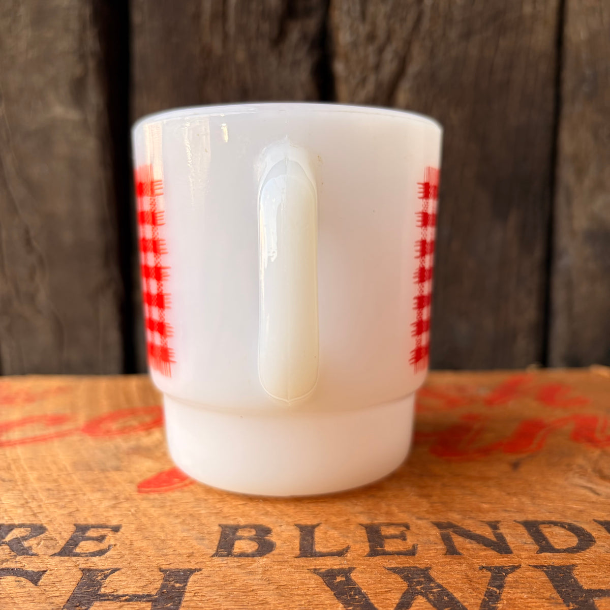 【1960s USA vintage】Fire-King Red Check Gingham Stacking Mug