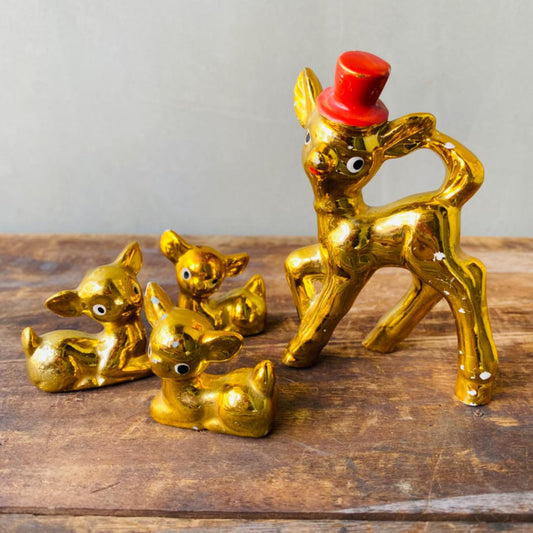 【vintage】ゴールド 鹿の親子 セット