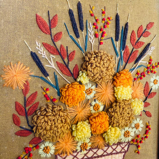 【1960s vintage】flower wall deco 刺繍 絵