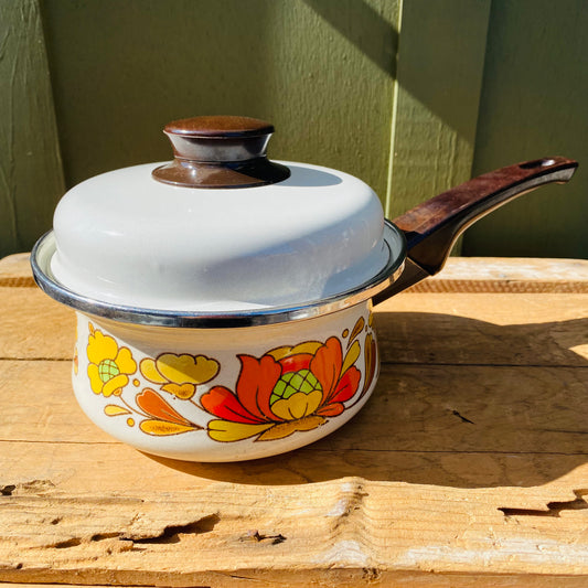 【JPN vintage】Sanko Ware 花柄 片手鍋