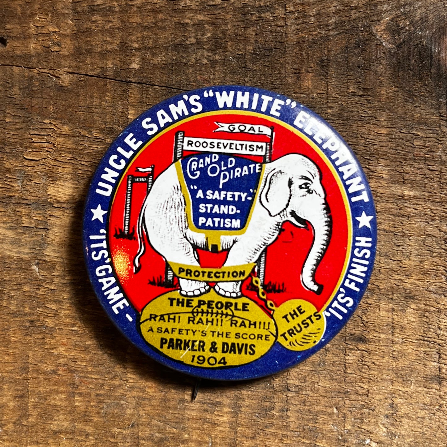 【USA vintage】Alton B. Parker 1904 presidential campaign アンクルサムの白い象　缶バッジ