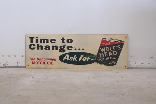 【USA vintage】看板 WOLF'S HEAD motor oil  モーター オイル アメリカ 輸入品 ガレージ インテリア
