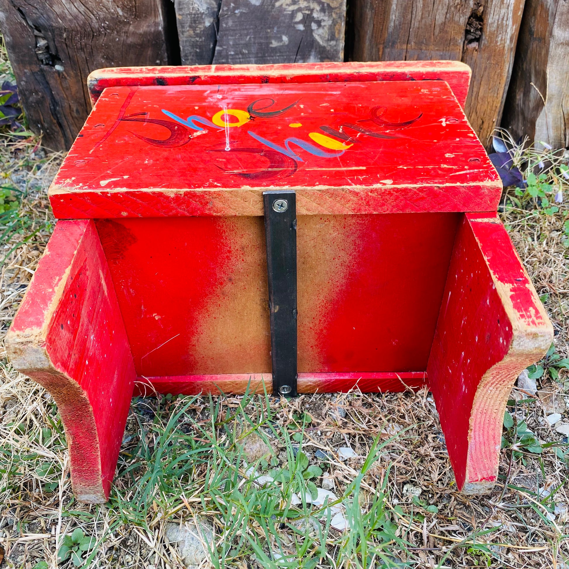 デッドストック昭和レトロシューシャインボックス靴磨き台木製箱だけ デッドストック昭和レトロシューシャインボックス靴磨き台木製箱だけ