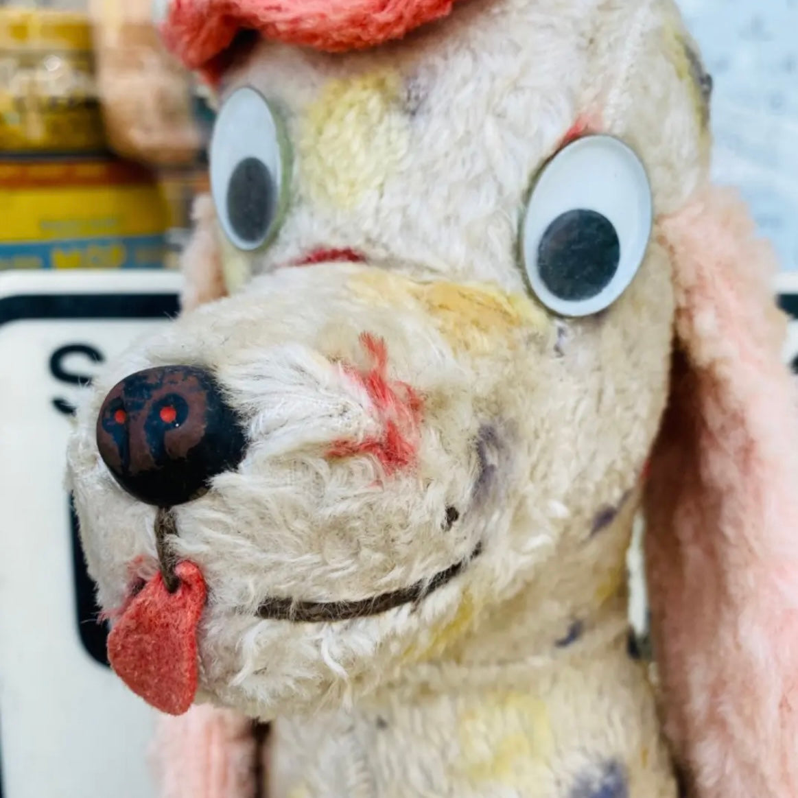【USA vintage】ぬいぐるみ 犬 ドッグ アンティークドール ドット柄