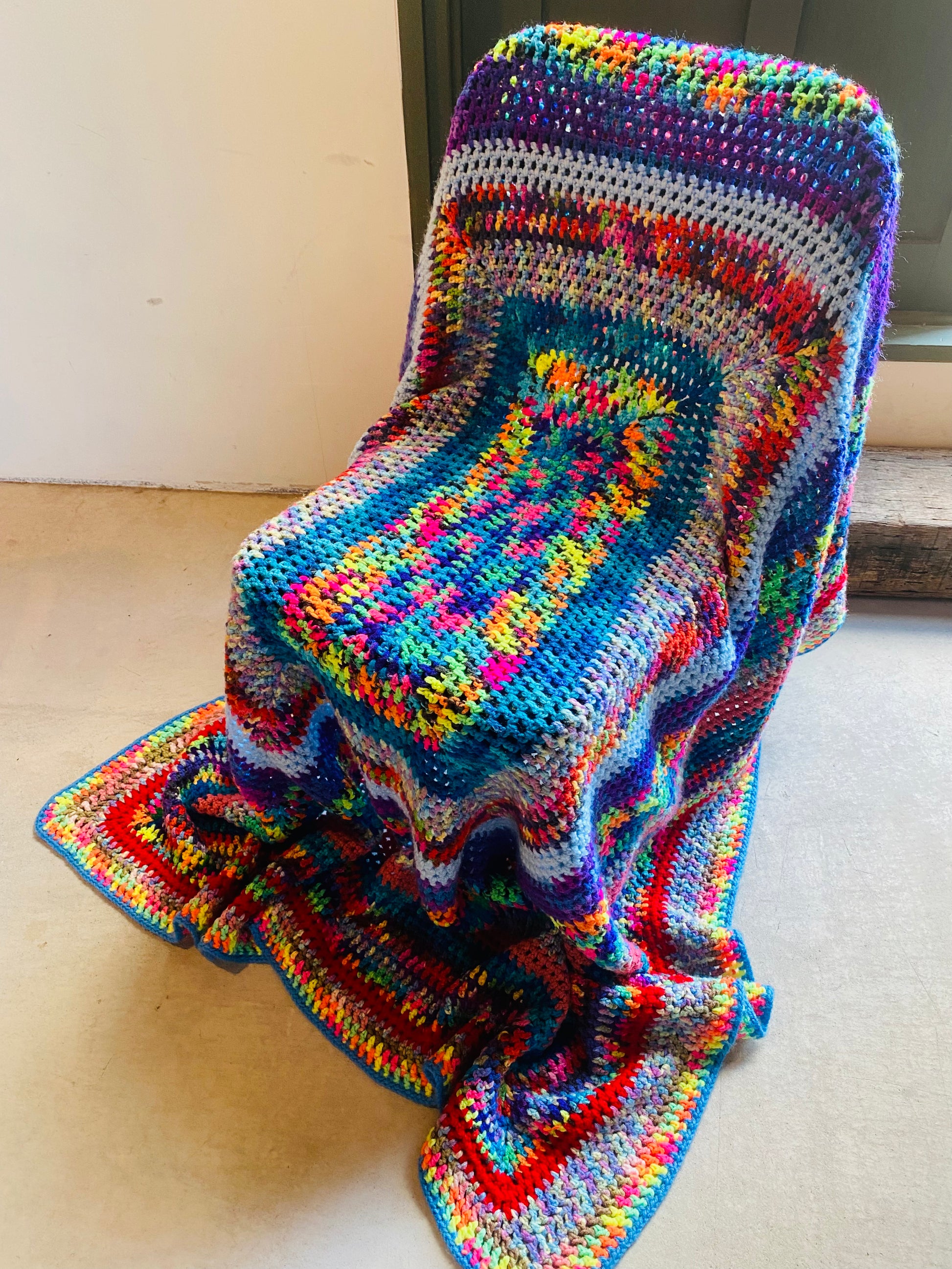 1970s USA vintage】グラニーブランケット マルチカバー ネオンカラー 1970s USA vintage】グラニーブランケット マルチカバー ネオンカラー