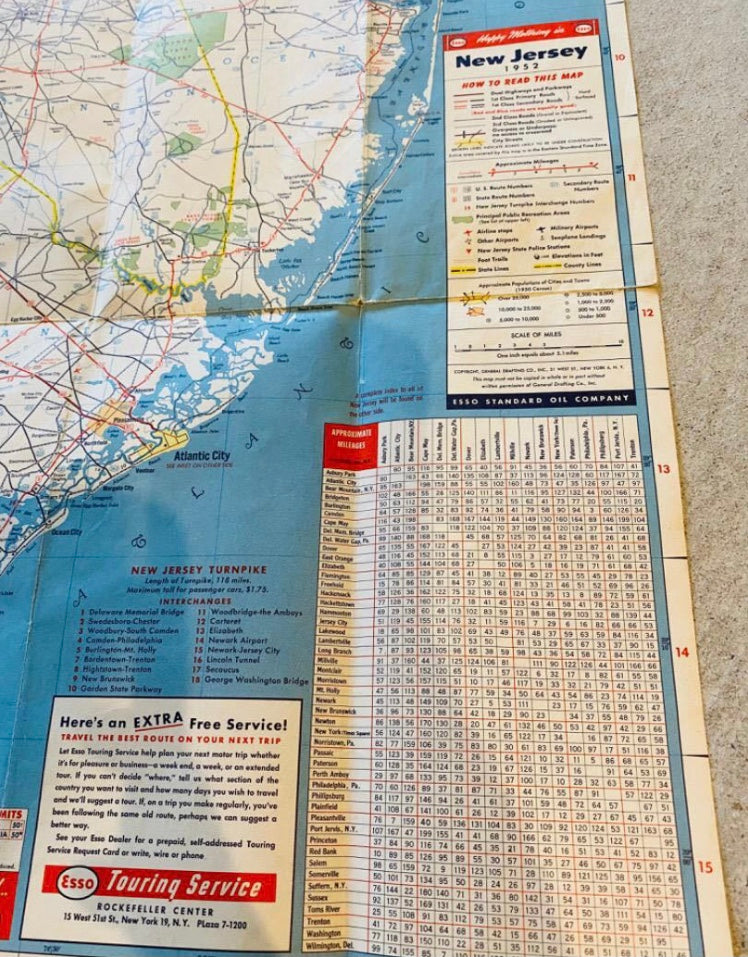 【1952 USA vintage】Esso New Jersey ロードマップ