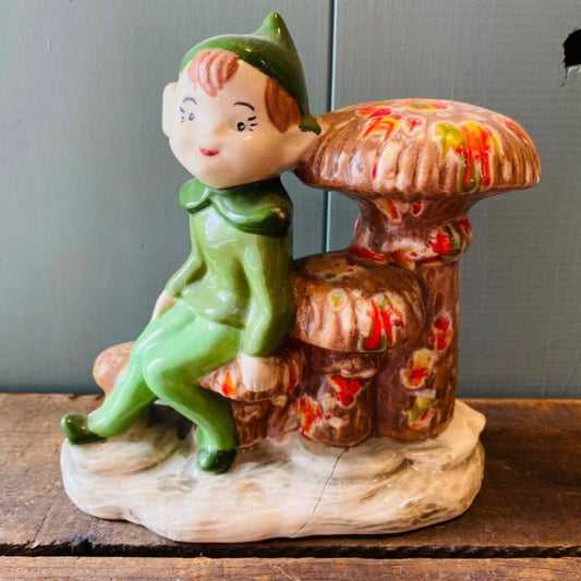 【vintage】ピクシーエルフ 陶器 置物 妖精 きのこ