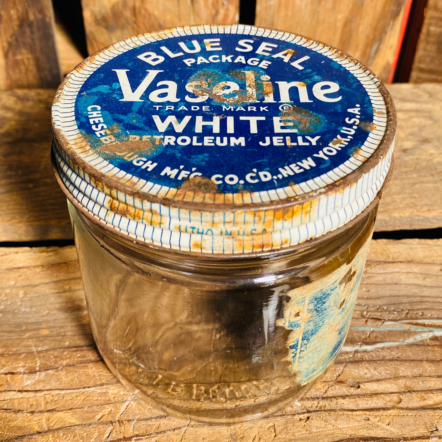 【USA vintage】BLUE SEAL Vaseline 瓶 ガラスジャー