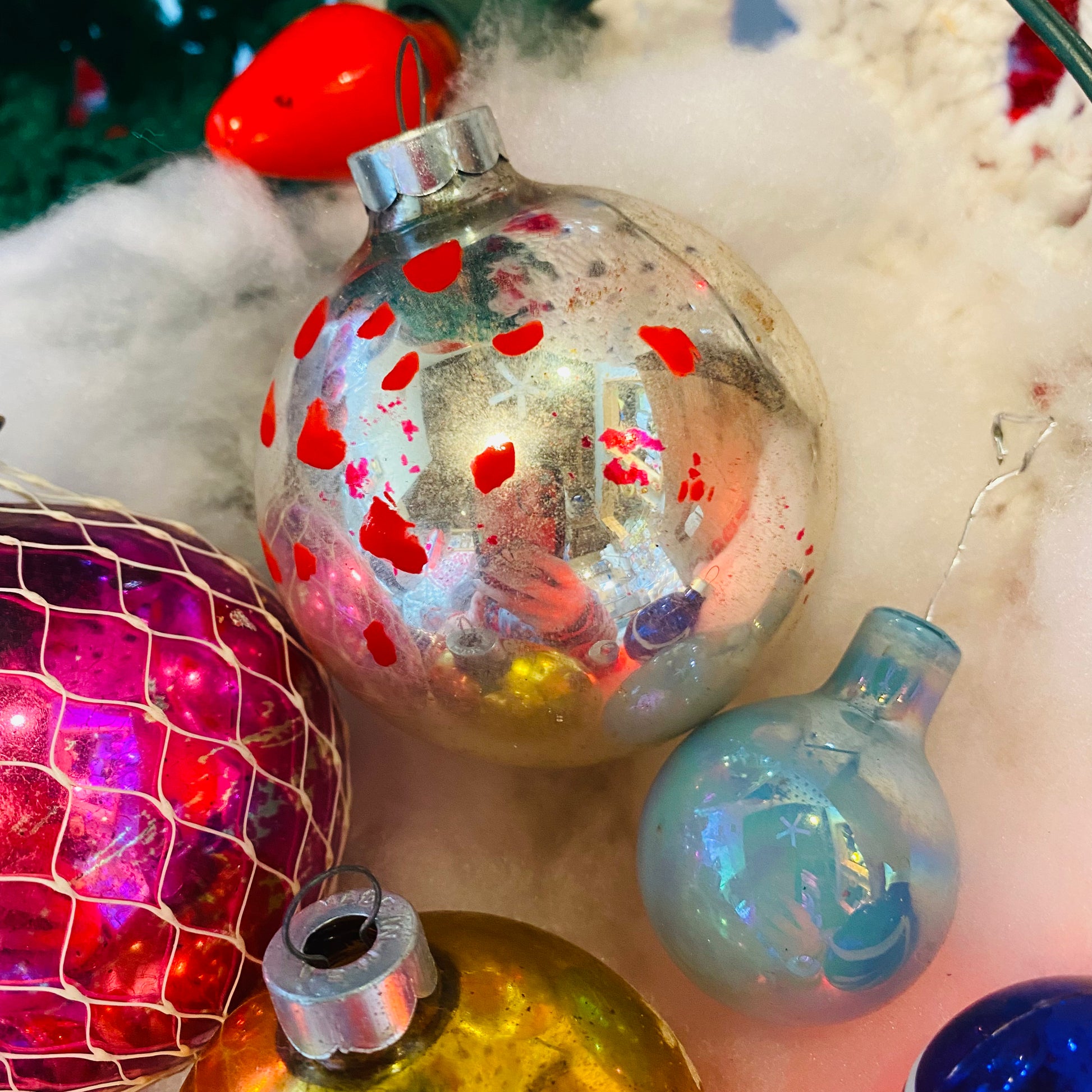 ヴィンテージ チェコガラスオーナメント 金魚 水玉 クリスマス ヴィンテージ チェコガラスオーナメント 金魚 水玉 クリスマス