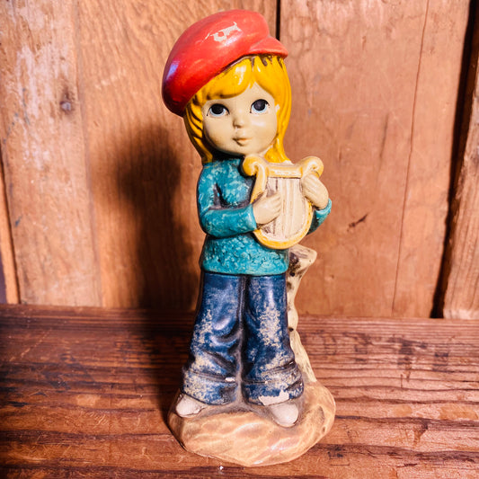 【USA vintage】置物 ハープ弾きの少年